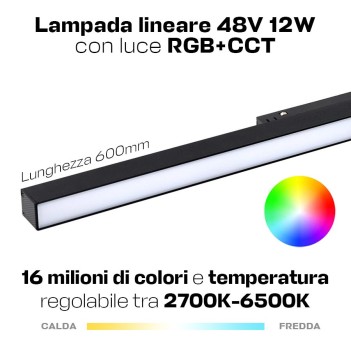 Lampada Led Linear Light 24W 1380lm RGB+CCT 600mm ZigBee + RF Smart Nero per Binario 48V MiBoxer