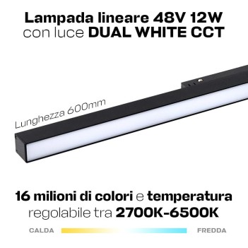 Lampada Led 24W 1380lm DualWhite CCT 600mm ZigBee + RF Smart Nero per Binario 48V MiBoxer - Serie MF2-24A-ZR