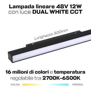Lampada Led 12W 735lm DualWhite CCT 300mm ZigBee + RF Smart Nero per Binario 48V MiBoxer - Serie MF2-12A-ZR