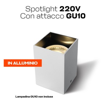 Faretto da Soffitto con Attacco GU10 IP20 Serie SQUARE 95mm bianco