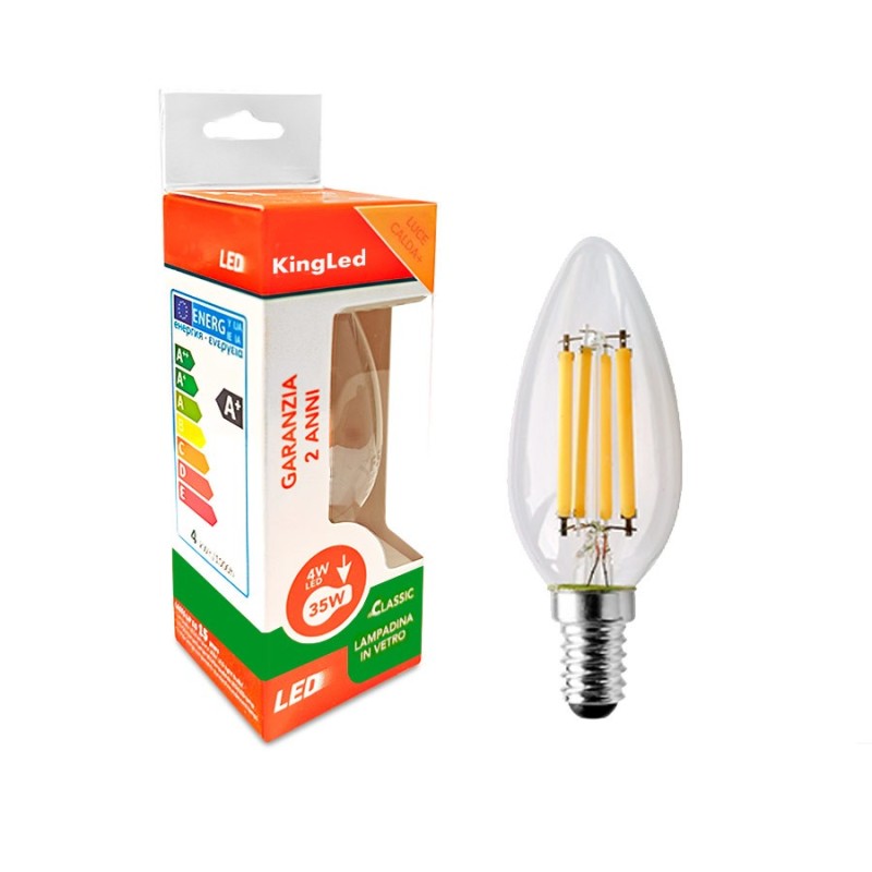 Lampadina Led Oliva C35 Attacco E14 4W 470lm Filamento Vetro