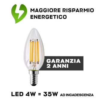 Led Light Bulb Oliva C35 Shape E14 4W 470lm Filament Glass