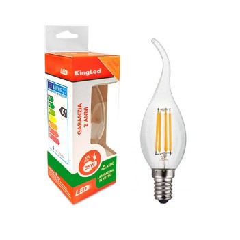 Lampadina Led Colpo di Vento attacco E14 4W 470lm Filamento Vetro