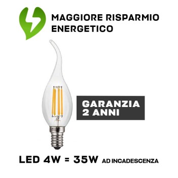 Lampadina Led Colpo di Vento attacco E14 4W 470lm Filamento Vetro