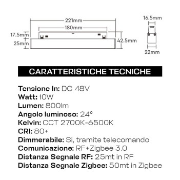 Lampada Led Grille 10W 800lm Dual White D24 221mm ZigBee + RF Smart Nero per Binario 48V MiBoxer - Serie MG2-10N-ZL