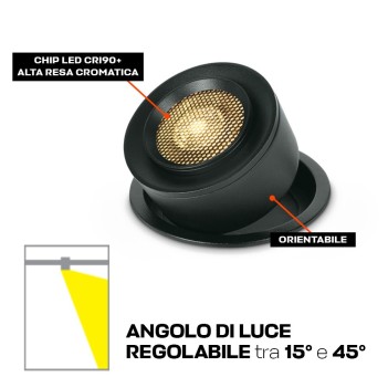 Faretto da Incasso SERIE ZOOMABLE 15W 1500lm Angolo Luce Regolabile 15D-45D con Foro 98mm Colore Nero