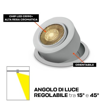 Faretto da Incasso SERIE ZOOMABLE 15W 1500lm Angolo Luce Regolabile 15D-45D con Foro 98mm Colore Bianco