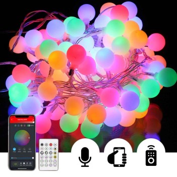 Catena 12 Metri con 66 Led Sfera Smart RGB-IC Dinamico IP65 WiFi Bluetooth Telecomando Vocale Ritmo Musica