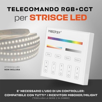 MiBoxer Mi-Light Telecomando da Muro RF Multicolore con Dual White RGB+CCT Dimmer 4 Zone Full Touch B4