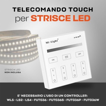 MiBoxer Mi-Light Telecomando da Muro RF Dimmer 4 Zone Full Touch B1