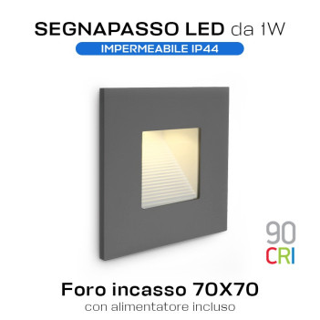 Segnapasso LED da incasso da Muro 1W 3000K 220V IP44 Colore grigio