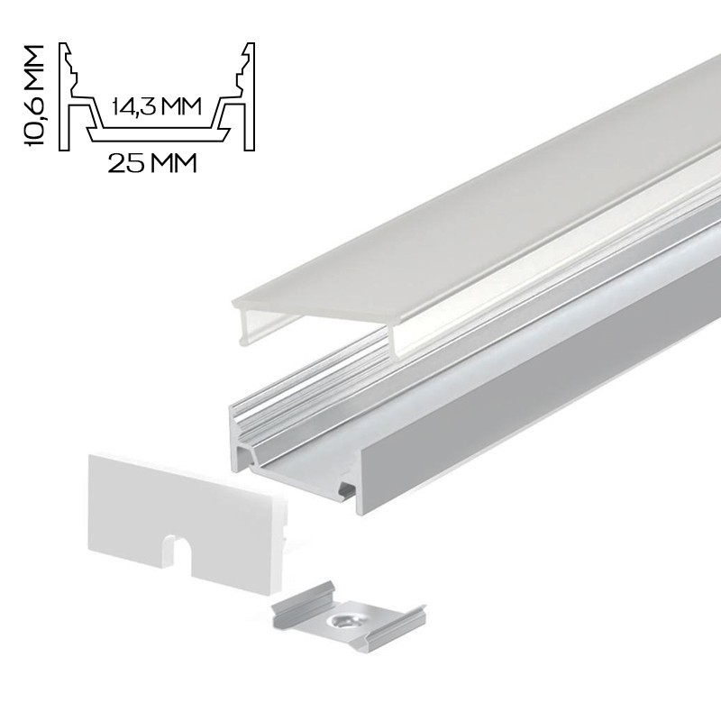 2510 Aluminium Profile for Led Strip - Anodised 3mt - Complete Kit