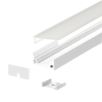 White flat aluminium profile for LED strips with 2 m accessories