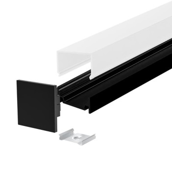 2510-Q Aluminium Profile for Led Strip - Black 2mt - Complete Kit