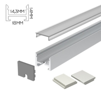 1814 Aluminium Profile for Led Strip - Anodised 2mt - Complete Kit with Magnet