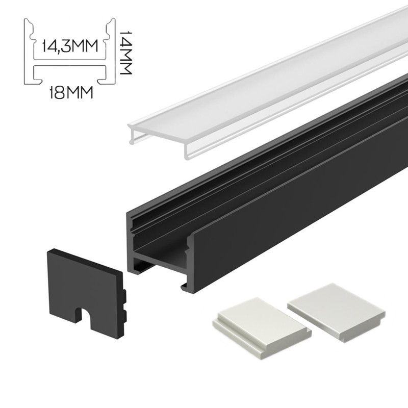 1814 Aluminium Profile for Led Strip - White 2mt - Complete Kit with Magnet