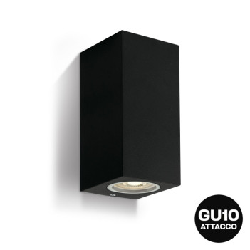 Applique da muro con doppio attacco GU10 serie Cube Light 220V IP65 - Nero in Die Cast