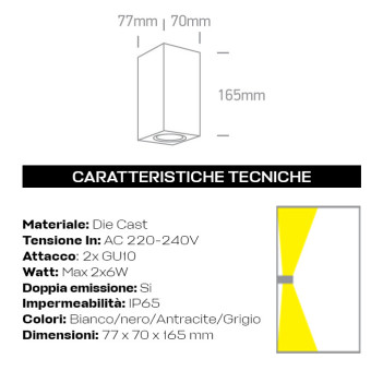 Applique da muro con attacco GU10 serie Garden 220V IP65 - Grigio in Die Cast