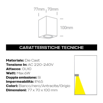 Applique da muro con attacco GU10 serie Garden 220V IP65 - Grigio in Die Cast