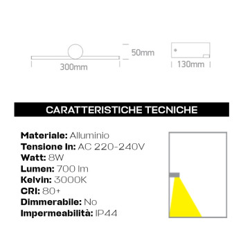 Lampada da Parete 8W 700lm 230V IP44 - Serie Light Mirror 30cm Bianco