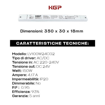 Alimentatore KGP LV 100W 24V - Design Lineare LV100W24CG2