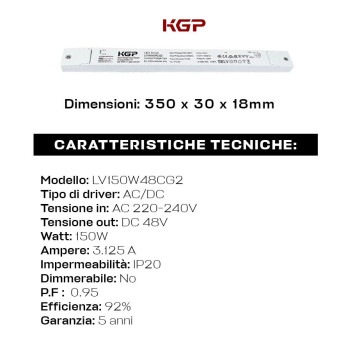 Alimentatore KGP LV 150W 48V - Design Lineare LV150W48CG2