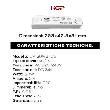 KING LED | Alimentatore KGP CV 120W 24V - Design Lineare CV120W24CG