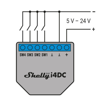 Shelly Plus I4 DC - Smart Controller with 4 Low Voltage Inputs 5V-24V WiFi and Bluetooth Management