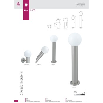 Applique da Muro per Lampadina Led E27 - da Esterno IP44 - ASPA