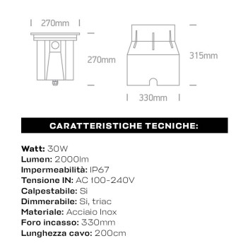 Segnapasso da Incasso Calpestabile 30W 2000lm 230V Triac INOX316 IP67 - Rotondo Foro 330mm