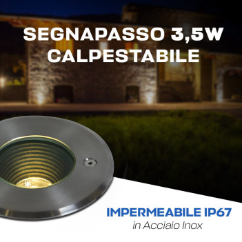 3.5W 300lm 230V INOX316L IP67 - Round Hole 100mm Recessed Walklight