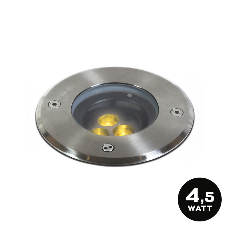 Segnapasso da Incasso Calpestabile 4,5W 320lm 230V INOX316L Angolo Luce 36° orientabile IP67 - Rotondo Foro 140mm