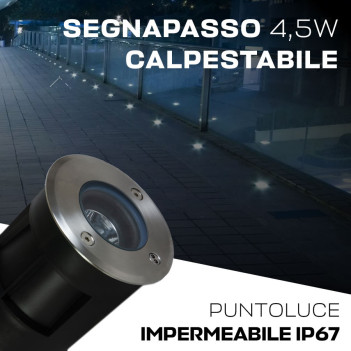 INOX316L Recessed walk-through spotlight 4,5W 320lm 230V 36° adjustable IP67 - Round Hole 140mm