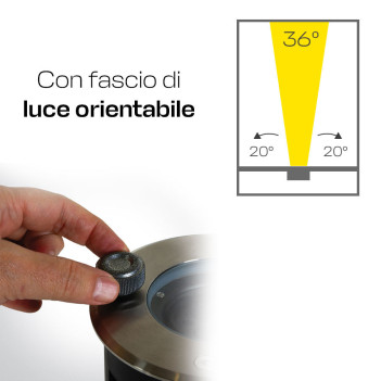 Faretto Led Calpestabile TILTA 12x1,5W 1250lm 36D IP67 230V Silver Inclinabile Inox316 Dark-Light Foro 200x270mm