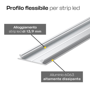 Profilo in Alluminio Pieghevole 2203 per Striscia Led - Anodizzato 2mt - Kit Completo