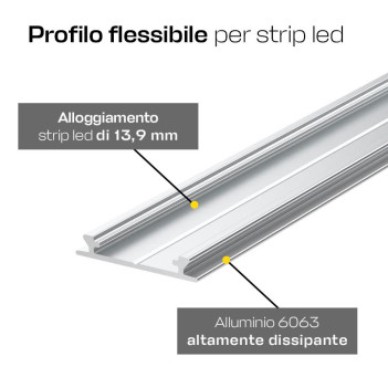 Profilo in Alluminio Pieghevole 2203-C per Striscia Led - Anodizzato 2mt - Kit Completo cover Bombata
