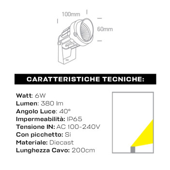 Garden Spotlight with Peg 6W 380lm 230V IP65 Black - Garden Spot