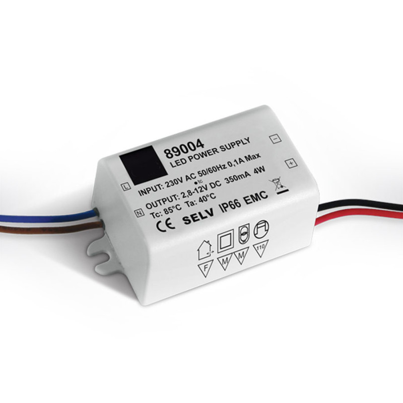 Alimentatore Led 1-4W Corrente Costante 350mA Range Tensione 3-12V IP66