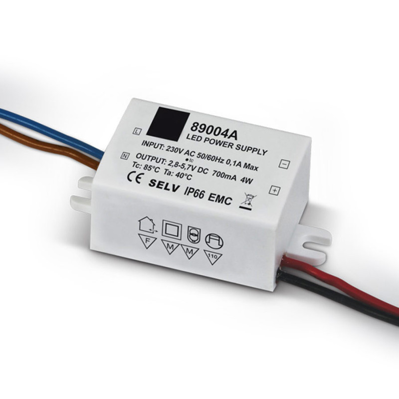 Alimentatore Led 2-4W Corrente Costante 700mA Range Tensione 3-6V IP66