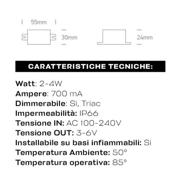 Led Power Supply 2-4W Constant Current 700mA Voltage Range 3-6V IP66 Dimmable Triac