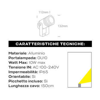 Faretto da Giardino con Picchetto portalampada GU10 220V IP65 Marrone – Garden Spot