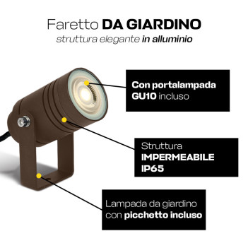 Faretto da Giardino con Picchetto portalampada GU10 220V IP65 Marrone – Garden Spot