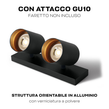 Applique nera con doppio punto luce orientabile - Spotlight con GU10