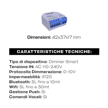 Dimmer Shelly 0-10V smart con Bluetooth e Wifi con comandi vocali