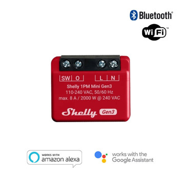 Shelly 1PM Mini Gen 3 - Controller per l’Automazione di Dispositivi 230V 8A Gestione WiFi, Bluetooth - Monitoraggio Consumi