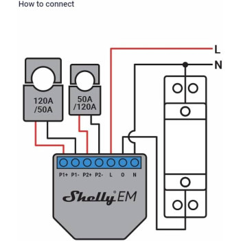 Shelly EM - Modulo Contatore Energia WiFi - Incluso di Pinza Contatto Amperometrica 50A