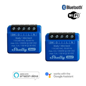 Shelly 1 Mini Gen3 Double Pack - Controller per l’Automazione di Dispositivi 230V 8A / DC 30V 5A Gestione WiFi/Bluetooth