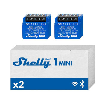 Shelly 1 Mini Gen3 Double Pack - Controller per l’Automazione di Dispositivi 230V 8A / DC 30V 5A Gestione WiFi/Bluetooth