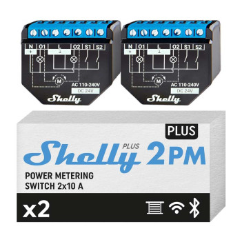 Shelly Plus 2PM Double Pack - Modulo Tapparelle, Tende e Luci 2 Canali 16A