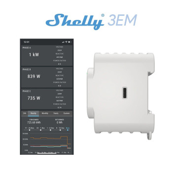 Shelly 3EM - Contatore di Energia 3 Canali max 10A WiFi - Incluso di 3 Pinze